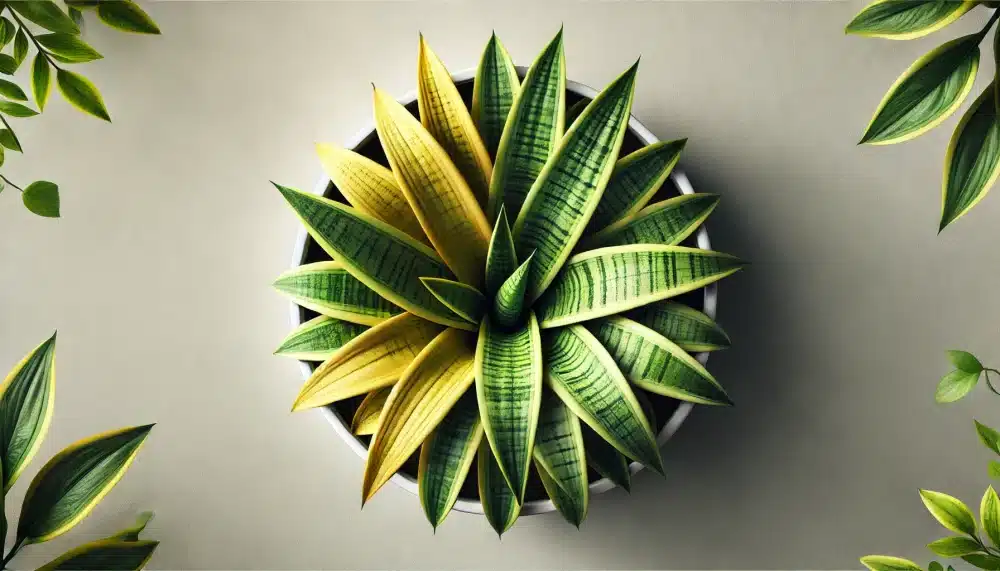 تصویر واید گیاه سانسوریا با برگ‌های زرد و سبز