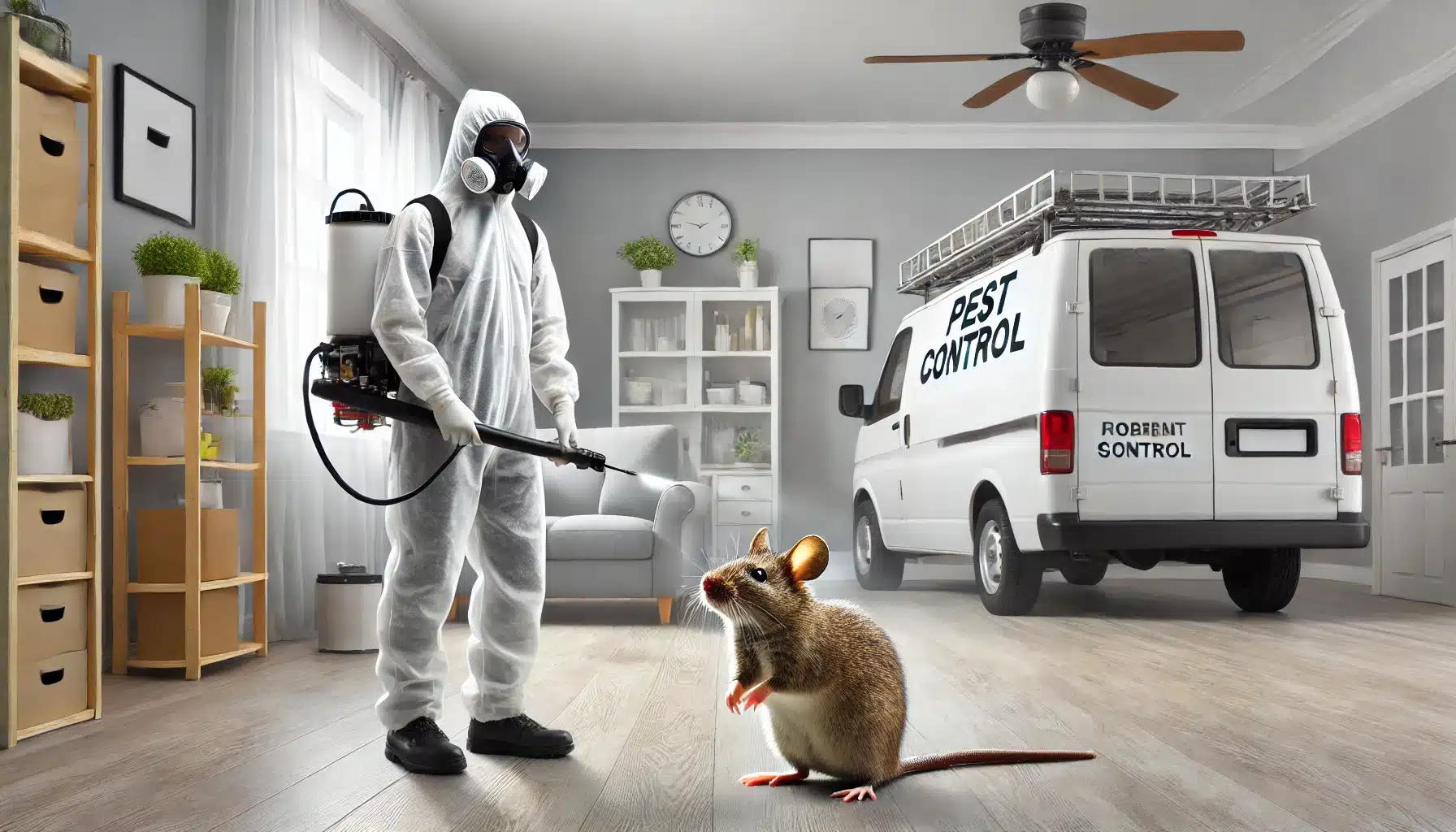 11 روش از بین بردن موش در خانه 21 خدمات حرفهای دفع موشها که شامل یک تکنسین در حال استفاده از تجهیزات تخصصی در محیطی تمیز و ایمن