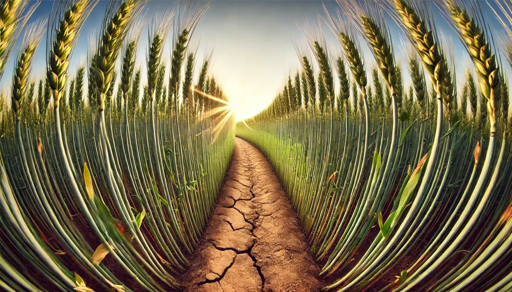 نکات مهم در افزایش پنجهزنی گندم 19 نمایی از مرحله پنجهزنی گندم با گیاهان سبز و سالم که پنجههای جدید از ساقه اصلی رشد کردهاند، در زیر آسمانی آبی و آرام.