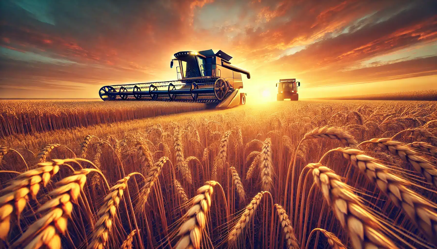 حل مشکل ورس در گندم 11 "نمایی گسترده از یک مزرعه گندم طلایی با تکنیکهای کشاورزی مدرن، تأکید بر بهرهوری و کاهش خطر ورس."