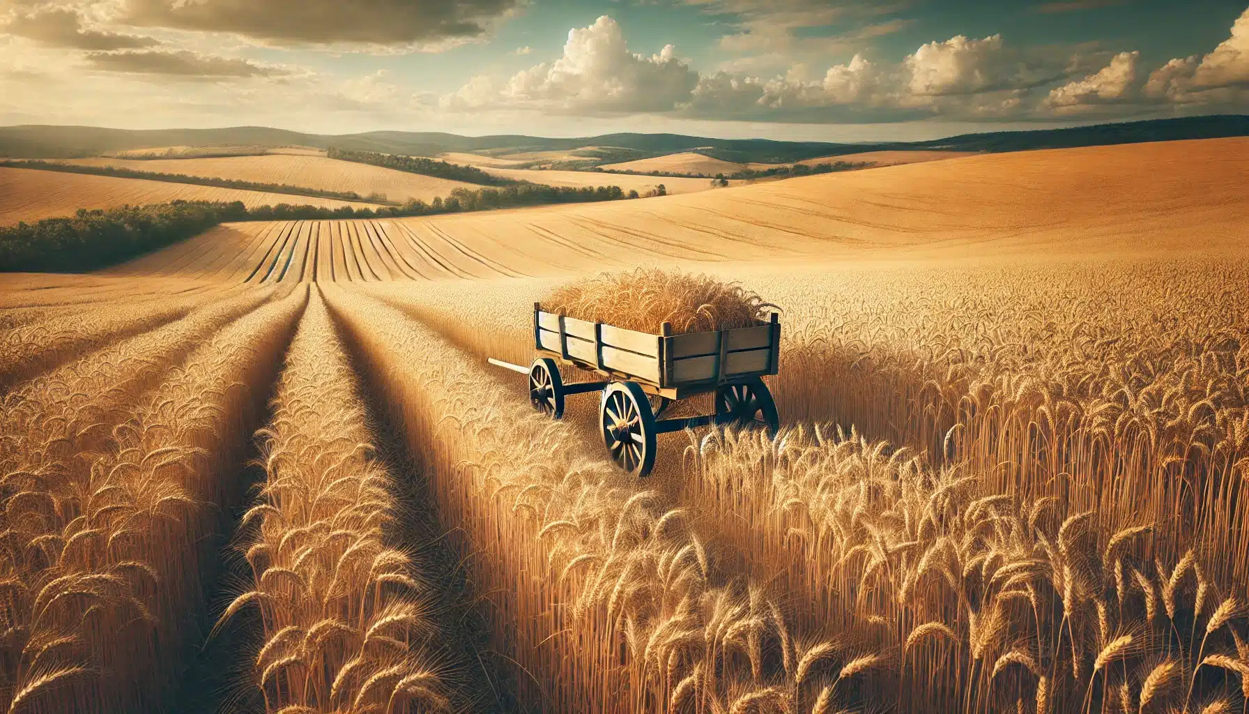 حل مشکل ورس در گندم 12 "نمایی گسترده از یک مزرعه گندم طلایی با تکنیکهای کشاورزی مدرن، تأکید بر بهرهوری و کاهش خطر ورس."