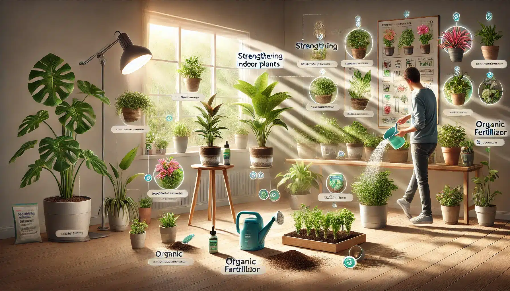 هشت روش عالی و کاربردی برای تقویت گیاهان آپارتمانی شامل تنظیم نور، تأمین رطوبت و کوددهی مناسب