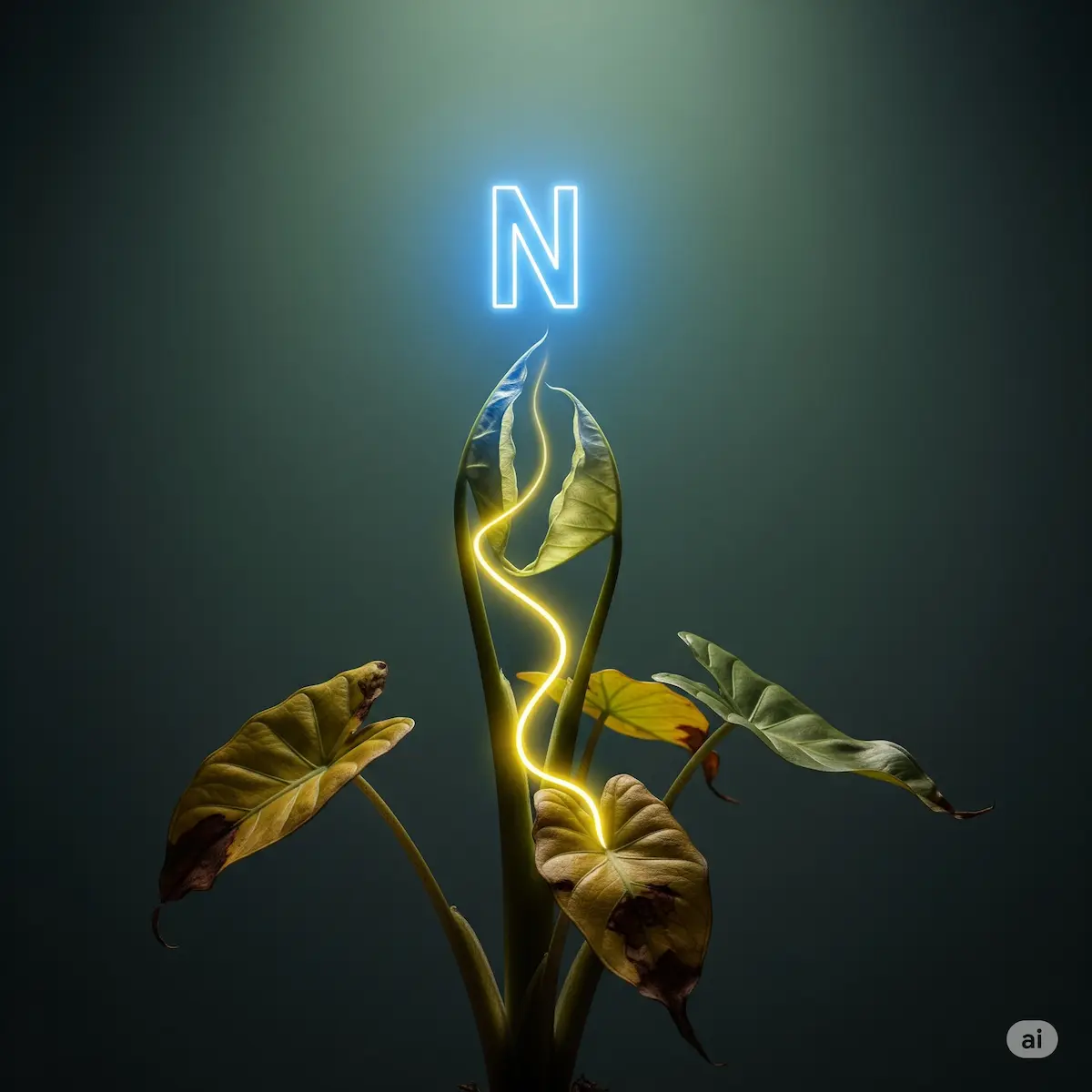 کوچک شدن برگ بابا آدم به علت کمبود نیتروژن